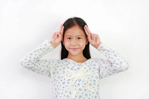 Симпатичный Азиатский Молодой Девушки Выражение Лица Кролик Белом Фоне — стоковое фото