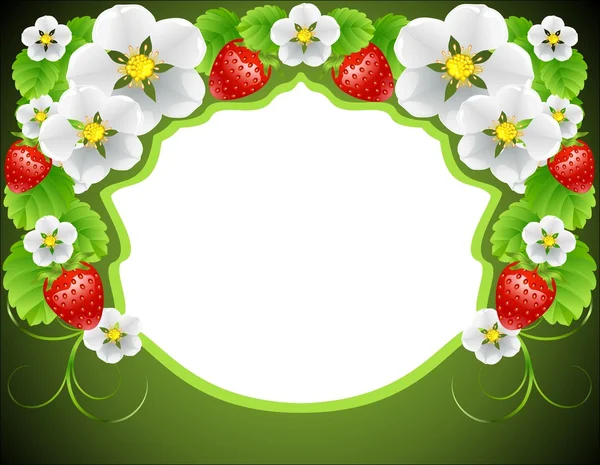 Frame of flowers and strawberries — Stock Vector