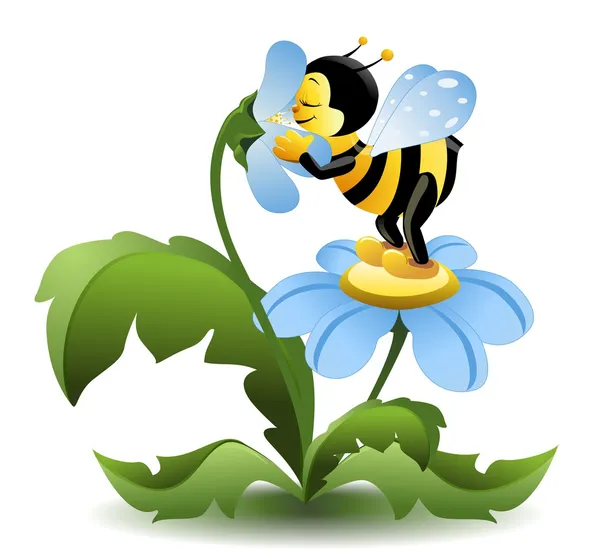 Bee on blue flower — Stock Vector