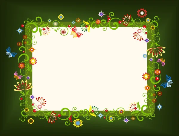 Hermoso marco verde para texto con elementos florales — Vector de stock