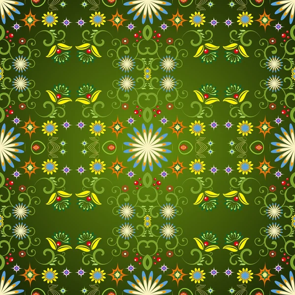 Зелений безшовний фон з квітковими елементами . — стоковий вектор
