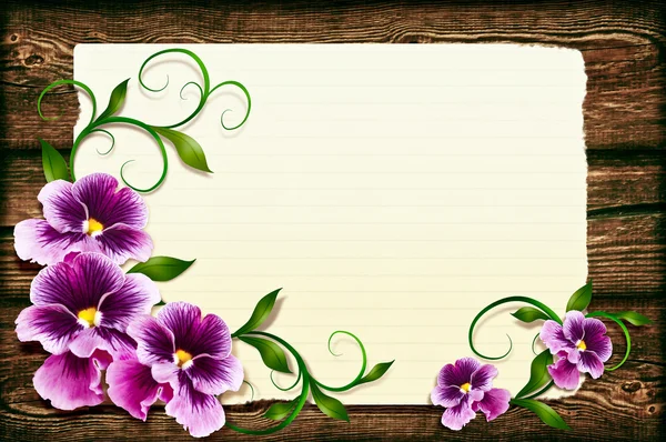 Pansies on a wooden background — Stock Photo, Image