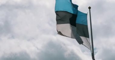 Tallinn, Estonya. Estonya Bayrağı Rüzgarlı Gün 'de Dalgalanıyor.