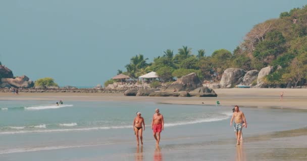 印度果阿，卡纳科纳- 2020年2月16日：人们在蓝天下的阳光明媚的夏日休息在帕洛莱姆海滩. — 图库视频影像