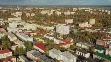 Mahiliou, Belarus. Mogilev Şehri. Sonbahar Günü 'nde Skyline' ın hava görüntüsü. Kuş Gözü Görünümü