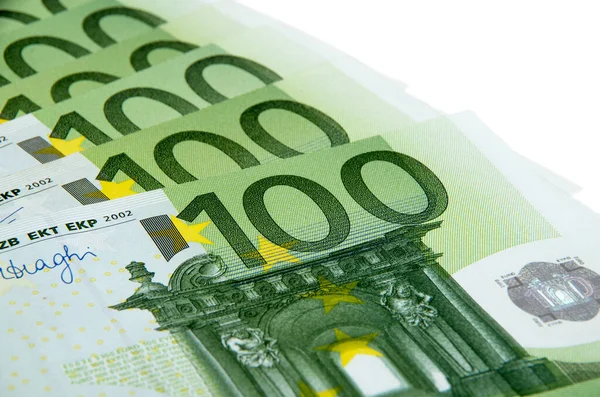 100 Євро Банкноти Ізольовані Білому Тлі — стокове фото