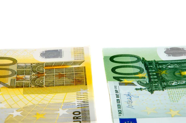 100 200 Євро Банкноти Ізольовані Білому Тлі — стокове фото
