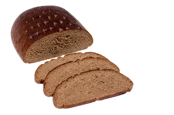 Ein Laib Dunkles Schwarzes Brot Mit Geschnittenen Scheiben Isoliert Auf — Stockfoto