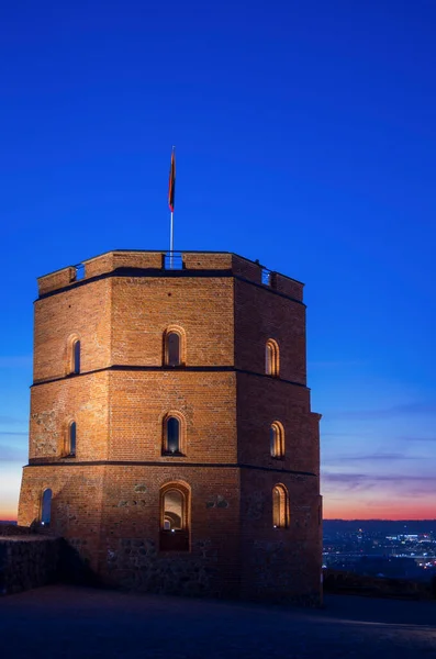 Torre Gediminas Vilnius Capital Lituânia Bem Iluminada Noite — Fotografia de Stock