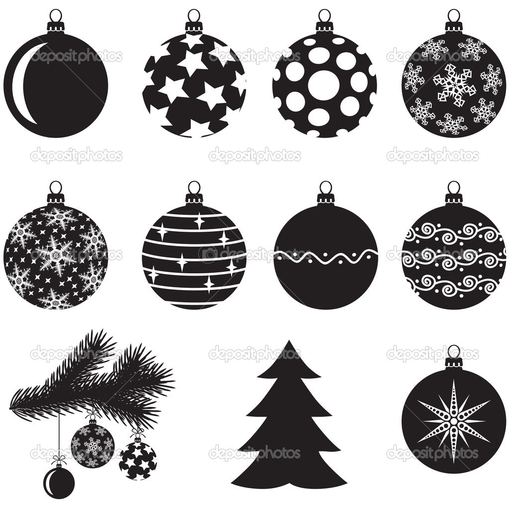 Un set di palline di Natale decorate con diversi disegni e ramo di albero di abete per la decorazione — Vettoriali di agrino