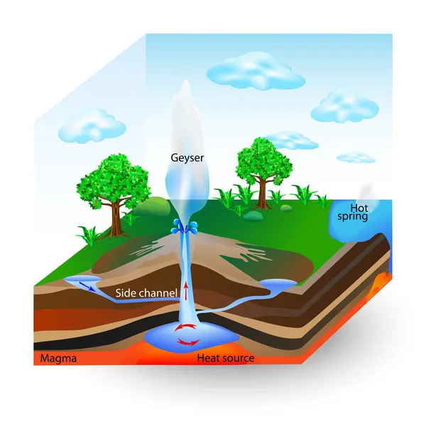 Cómo funcionan los géiseres. Diagrama vectorial — Vector de stock