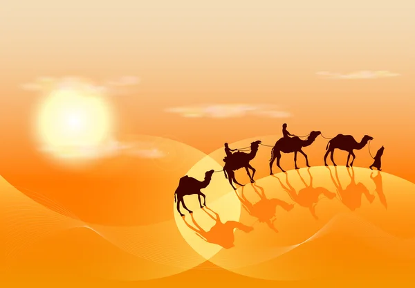 Caravana de camellos en el desierto — Archivo Imágenes Vectoriales