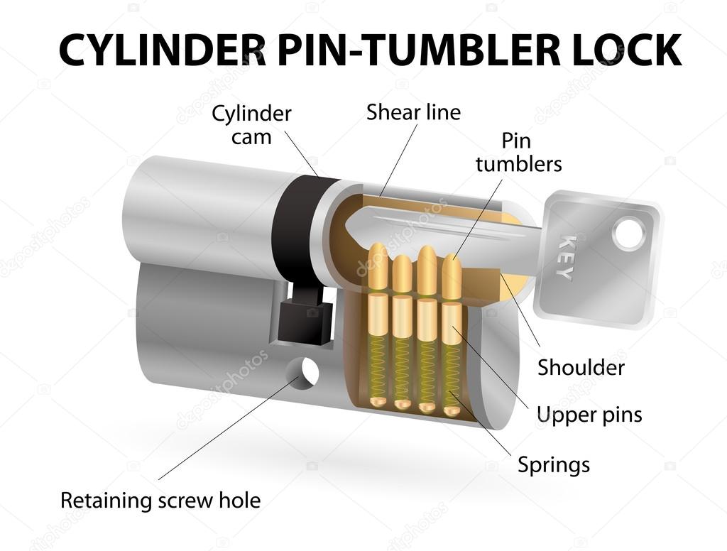 The cross sectional view of the pin cylinder lock