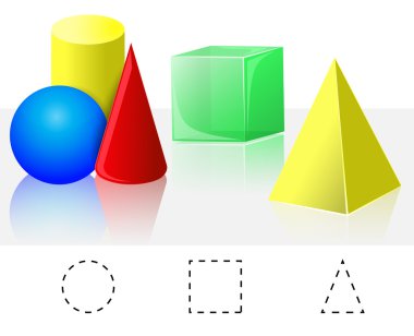 Geometry. Cube, Pyramid, Cone, Cylinder, Sphere clipart