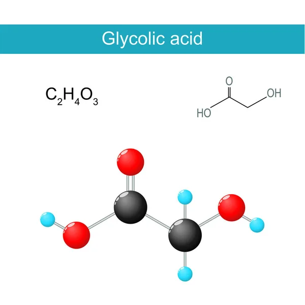 Glycolic Acid Molecular Formula Chemical Structural Formula Model Hydroxyacetic Acid — Stock Vector