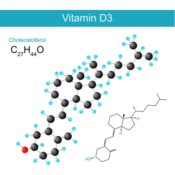 维生素D3 一种维生素D的Cholecalciferol分子结构公式及模型 — 图库矢量图片