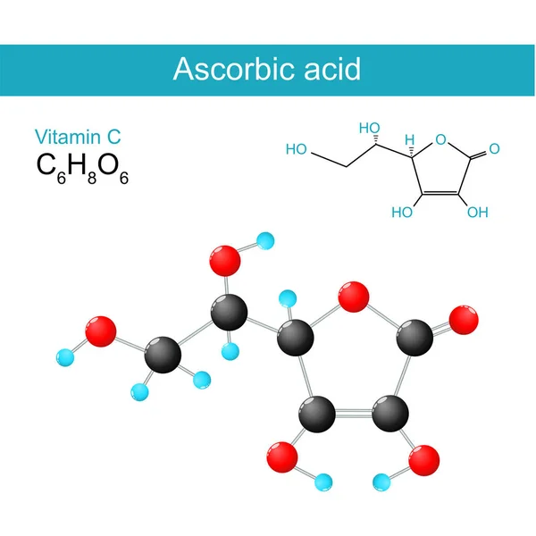 Vitamina Ácido Ascórbico Fórmula Estructural Química Molecular Modelo Ascorbato Ilustración — Archivo Imágenes Vectoriales