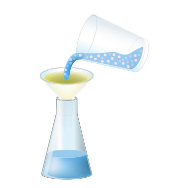 Filtration. chemical experiment. separation process that separates solid matter and fluid from a mixture using a filter. vector illustration clipart