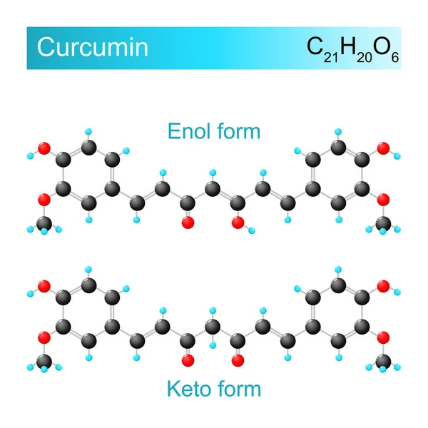 Fórmula Química Curcumina Forma Enol Forma Keto Diagrama Vectorial — Archivo Imágenes Vectoriales