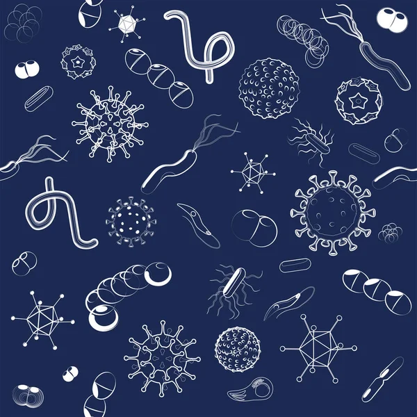Pola Tak Berjahit Bakteri Mikroba Dan Virus Bawah Mikroskop Mikroorganisme - Stok Vektor