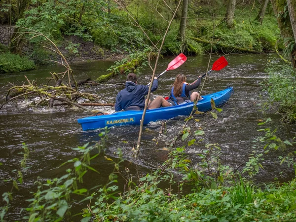 Río Wieprza Polonia Agosto 2017 Kayakers Durante Excursión Canoa — Foto de Stock