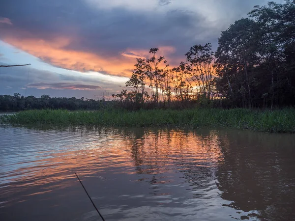 Coucher Soleil Sur Rivière Javari Amazon — Photo