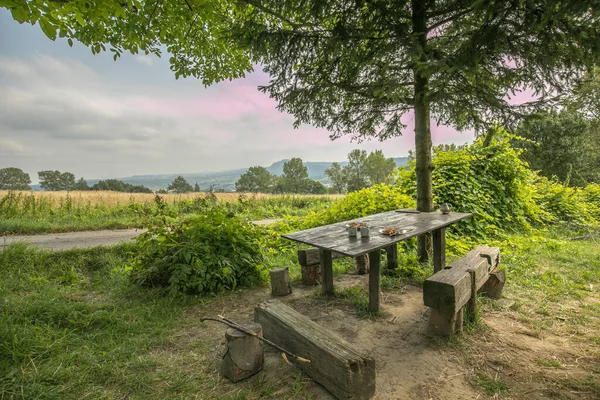 Picnic Table Tourist Trail Mountain Shelter Polish Village Low Beskids — Stockfoto