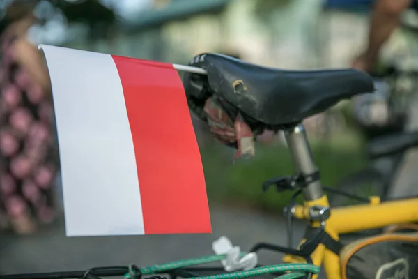 White Red Polish Flag Bicycle Celebration Anniversary Warsaw Uprising Polish — Stockfoto