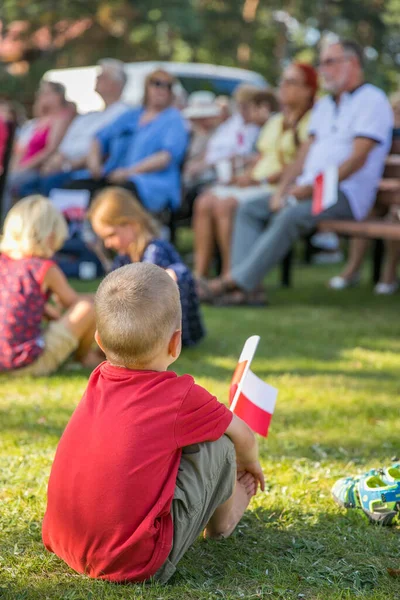 Children White Red Polish Flag Hand Celebration Anniversary Warsaw Uprising — стоковое фото