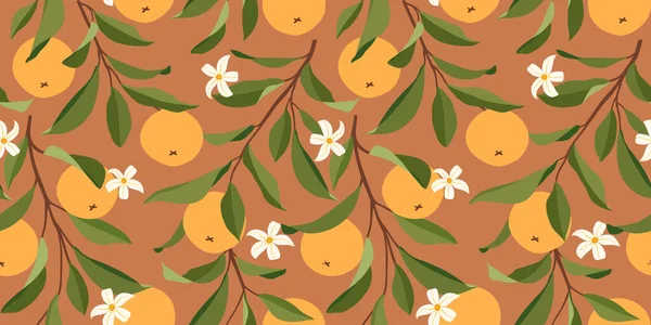 Seamless Pattern Oranges Trendy Summer Background Bright Print Fabric Wallpaper — Stock Vector