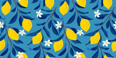 Limonsuz desen. Moda yaz geçmişi. Kumaş veya duvar kağıdı için parlak bir iz. Vektör illüstrasyonu, EPS 10.