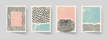 Bir dizi soyut el çizimi kompozisyon. Minimum geometrik posterler. Boho duvar dekoru. Vektör illüstrasyonu.