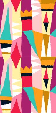 Kesilmiş elementlerle modern moda kolajı. Renkli soyut geometrik dikişsiz desen. Benzersiz tasarımın için el çizimi tasviri.