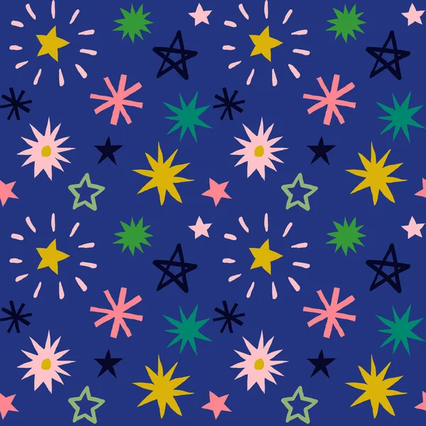 Απρόσκοπτη Μορφή Πολύχρωμων Χειροποίητων Άστρων Πολύχρωμο Αφηρημένο Φόντο Πυροτεχνήματα Εικονογράφηση — Διανυσματικό Αρχείο