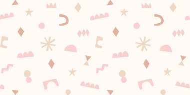 Kesilmiş elementlerle modern moda kolajı. El çizimi şekilli soyut bir arkaplan. Renkli geometrik dikişsiz desen. Çağdaş trend vektör illüstrasyonu.