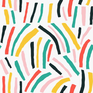 Çok renkli çizgileri olan el çizimi çağdaş sanat kolajı. Kesilmiş elementlerle modern vektörsüz desen.