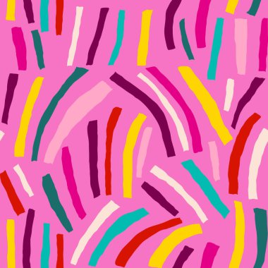 Çok renkli çizgileri olan el çizimi çağdaş sanat kolajı. Kesilmiş elementlerle modern vektörsüz desen.