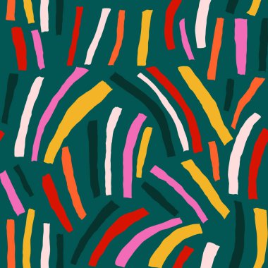 Çok renkli çizgileri olan el çizimi çağdaş sanat kolajı. Kesilmiş elementlerle modern vektörsüz desen.