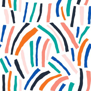 Çok renkli çizgileri olan el çizimi çağdaş sanat kolajı. Kesilmiş elementlerle modern vektörsüz desen.