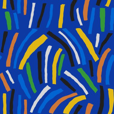 Çok renkli çizgileri olan el çizimi çağdaş sanat kolajı. Kesilmiş elementlerle modern vektörsüz desen.