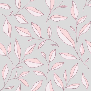 Karalama yapraklı kusursuz monokrom deseni. Tarzlı ağaç dalları olan vektör çiçek arkaplanı. Kumaş, baskı, kapak, afiş, davet için el çizimi tasarım ögeleri.