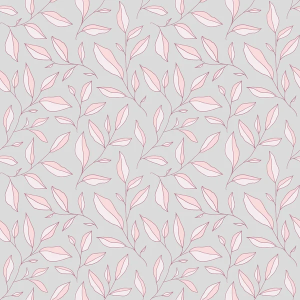 Seamless Monochrome Pattern Doodle Leaves Vector Floral Background Stylized Tree — стоковый вектор