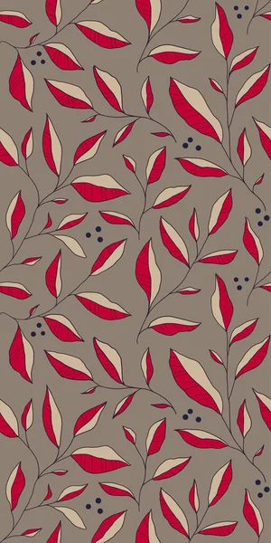 Seamless Pattern Doodle Colorful Leaves Vector Floral Background Stylized Tree — Stockvektor