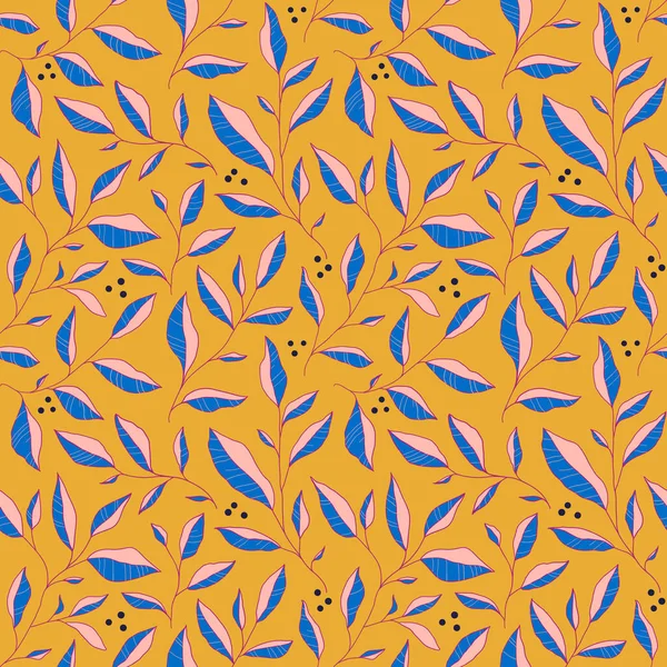 Rengarenk yaprakları olan kusursuz bir desen. Tarzlı ağaç dalları olan vektör çiçek arkaplanı. Kumaş, baskı, kapak, afiş, davet için el çizimi tasarım ögeleri.