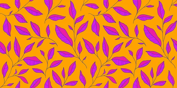 Seamless Pattern Doodle Colorful Leaves Vector Floral Background Stylized Tree — Vetor de Stock