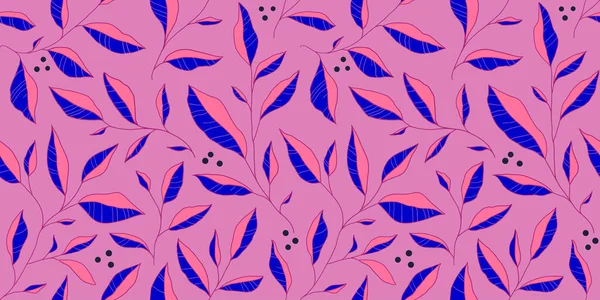 ドアのカラフルな葉とシームレスなパターン 様式化された木の枝を持つベクトル花の背景 プリント カバー バナー 招待状のための手描きのデザイン要素 — ストックベクタ