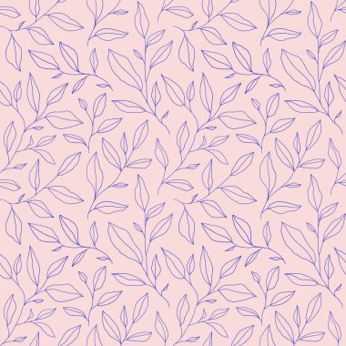 Seamless pattern with one line leaves. Vector floral background in trendy minimalistic linear style. Hand drawn outline design for fabric , print, cover, banner and invitation.