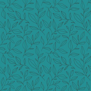 Seamless pattern with one line leaves. Vector floral background in trendy minimalistic linear style. Hand drawn outline design for fabric , print, cover, banner and invitation.