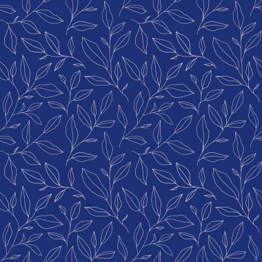 Seamless pattern with one line leaves. Vector floral background in trendy minimalistic linear style. Hand drawn outline design for fabric , print, cover, banner and invitation.