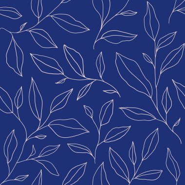 Seamless pattern with one line leaves. Vector floral background in trendy minimalistic linear style. Hand drawn outline design for fabric , print, cover, banner and invitation.